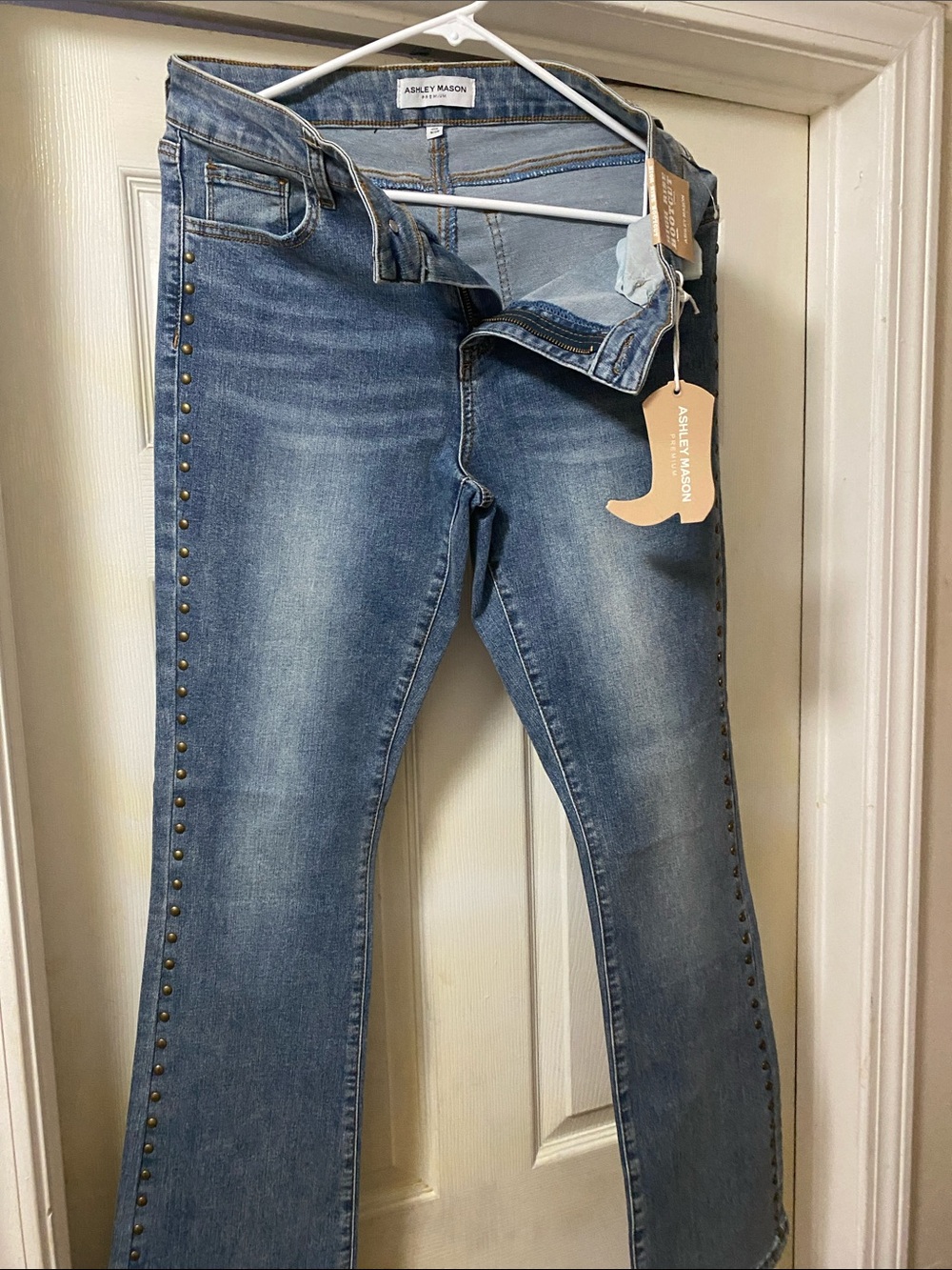 Ashley Mason Blue Stud-Trim Flare Jeans